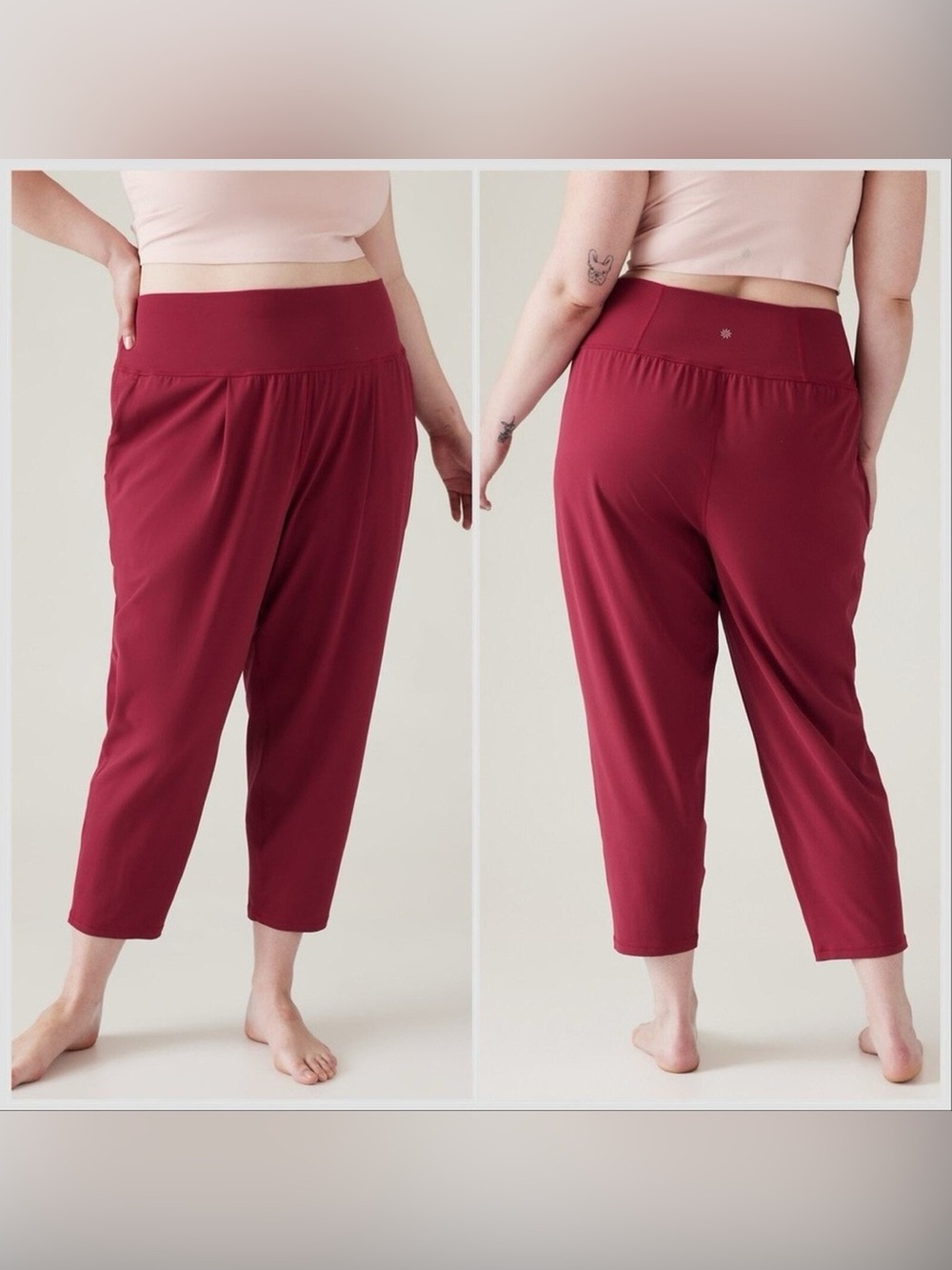 Athleta Womens Cropped Active Pants in Deep Red